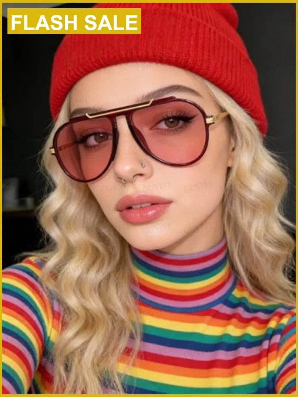 Oversized Aviator Sunglasses Retro Gold Metal Square Shades